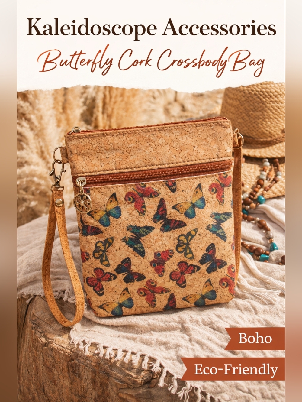 Kaleidoscope Butterfly Cork Crossbody Bag